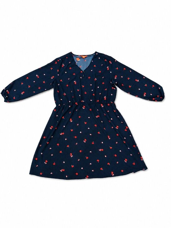 Joe Fresh Dresses & Skirts - Joe Fresh+ Empire Waist Floral Dress 2X Navy Blue Long Sleeve V-Neck Cherry